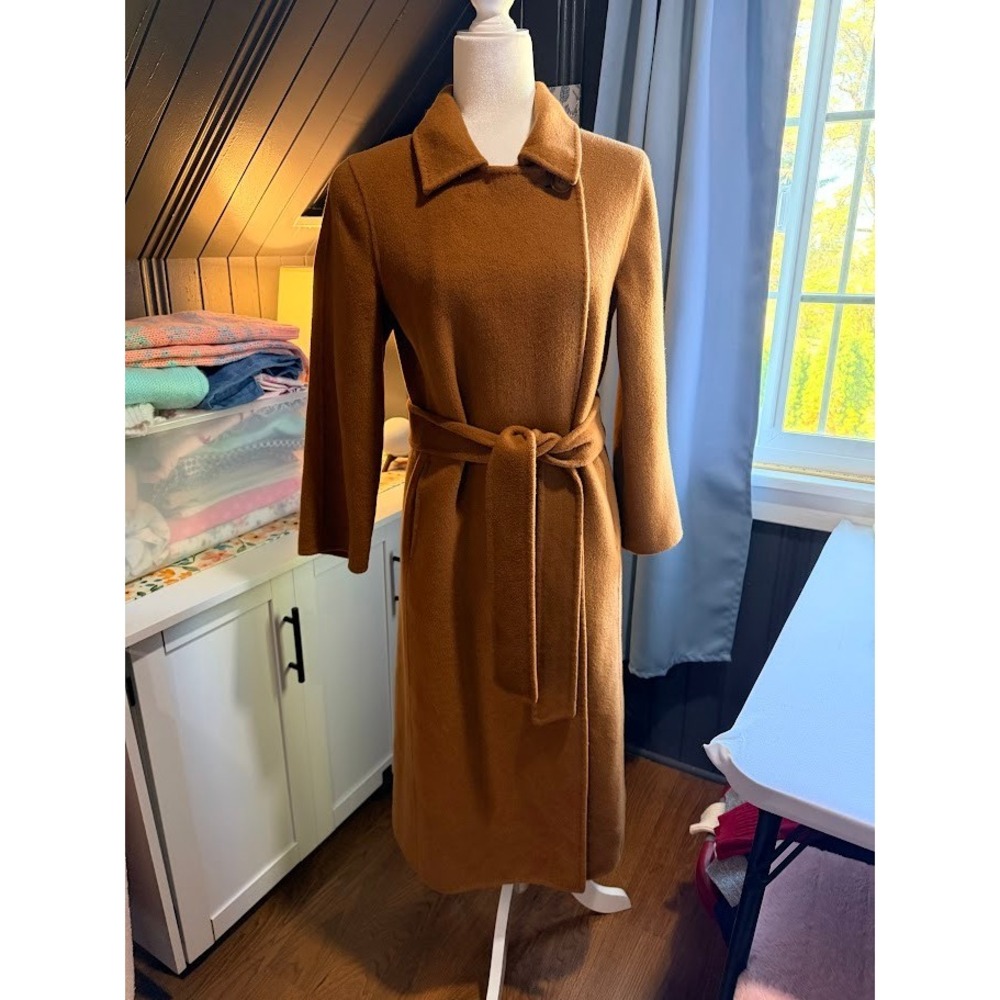 NAP Loungewear 100% Merino Wool Long Belted Wrap Coat Camel Brown 21R14CT409 S